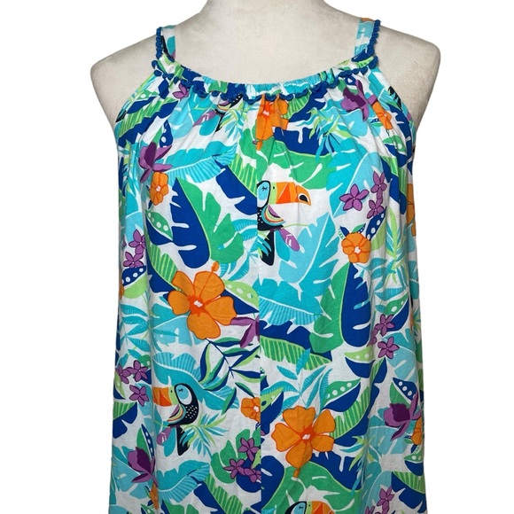Land’s End Tropical Printed Colorful Toucan Halter Neck short Romper Size XL 16 - Picture 8 of 13